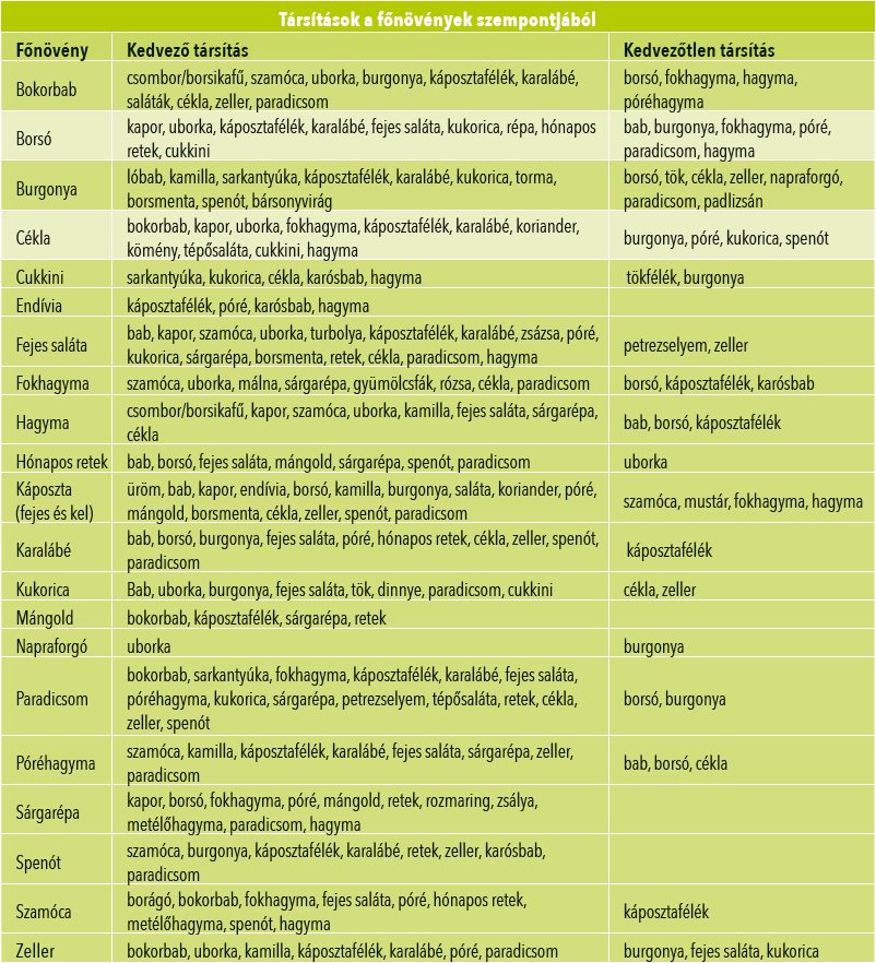 Társítások a főnövények szempontjából