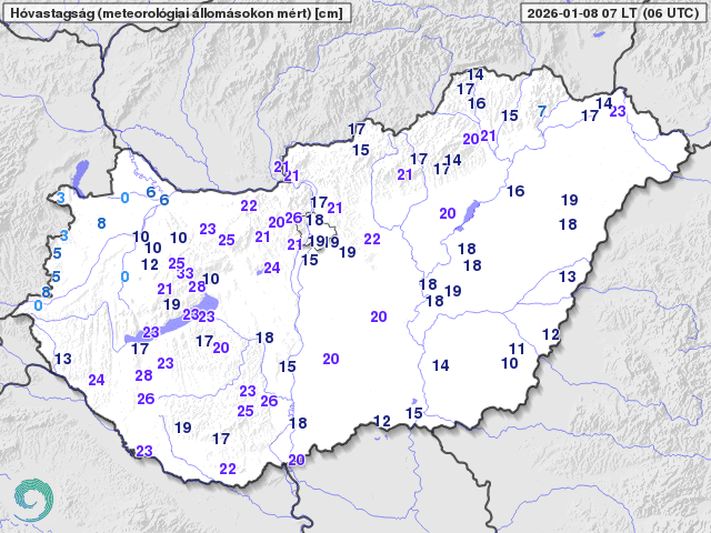 Hóvastagságok 2026. január 8-án (cm) 