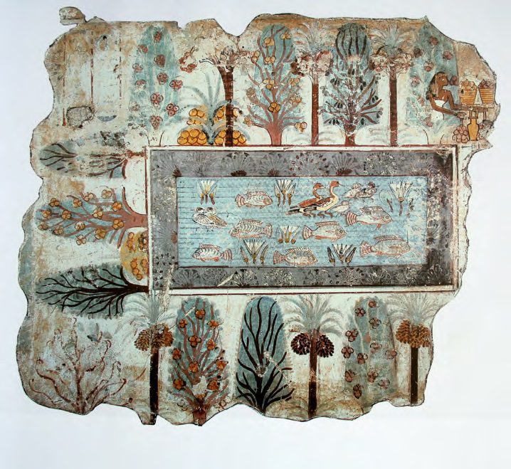Kertterv Nebamun sírkamrájában, nagy medencével, pálmákkal,fügefákkal (Kr. e. 1350, Luxor, British Museum)